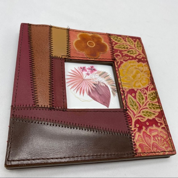 Vintage Floral Tooled Leather Patchwork Picture Frame Square - Picture 6 of 6